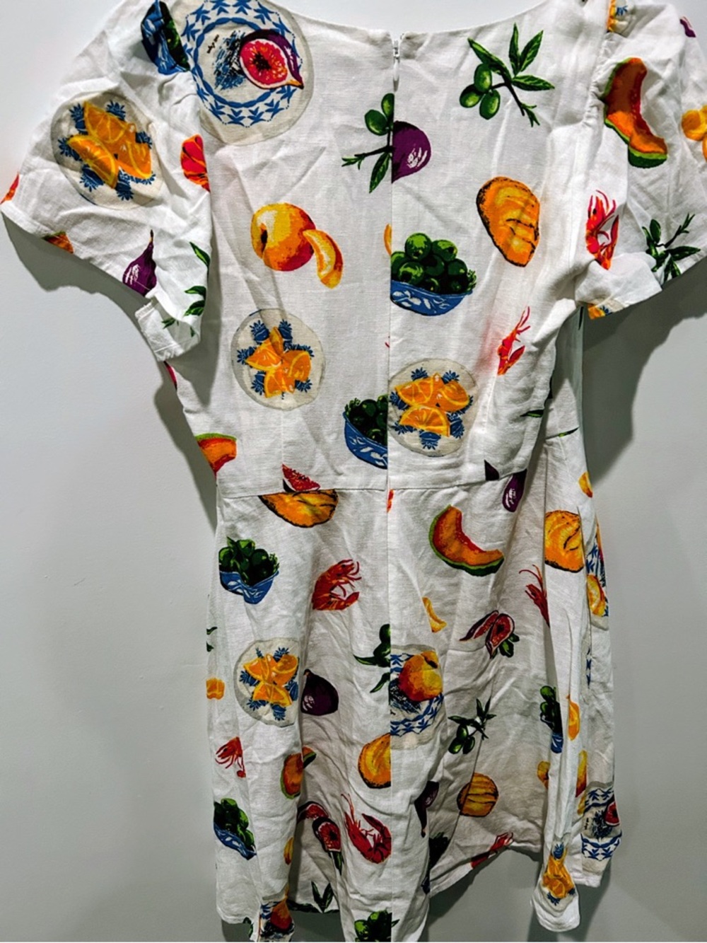 J.CREW Printed Linen-Blend Flutter-Sleeve Mini Dress Picnic Food $128 CK859 Sz S - Picture 6 of 9